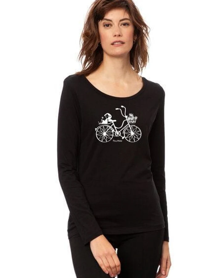 FellHerz Damen Longsleeve Fahrrad-Mädchen black Bio Fair und Vegan