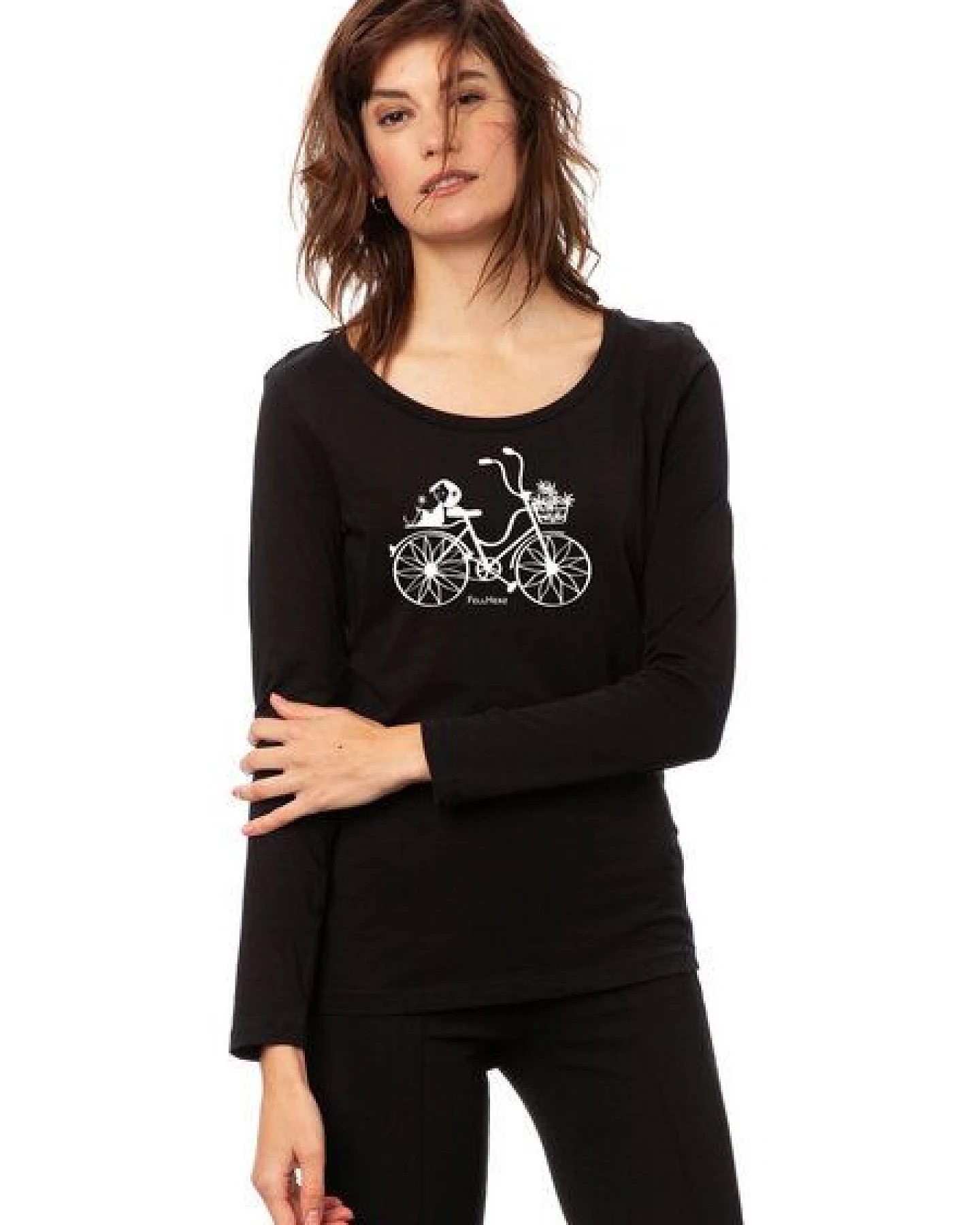 FellHerz Damen Longsleeve Fahrrad-Mädchen black Bio Fair und Vegan – Ansicht 2