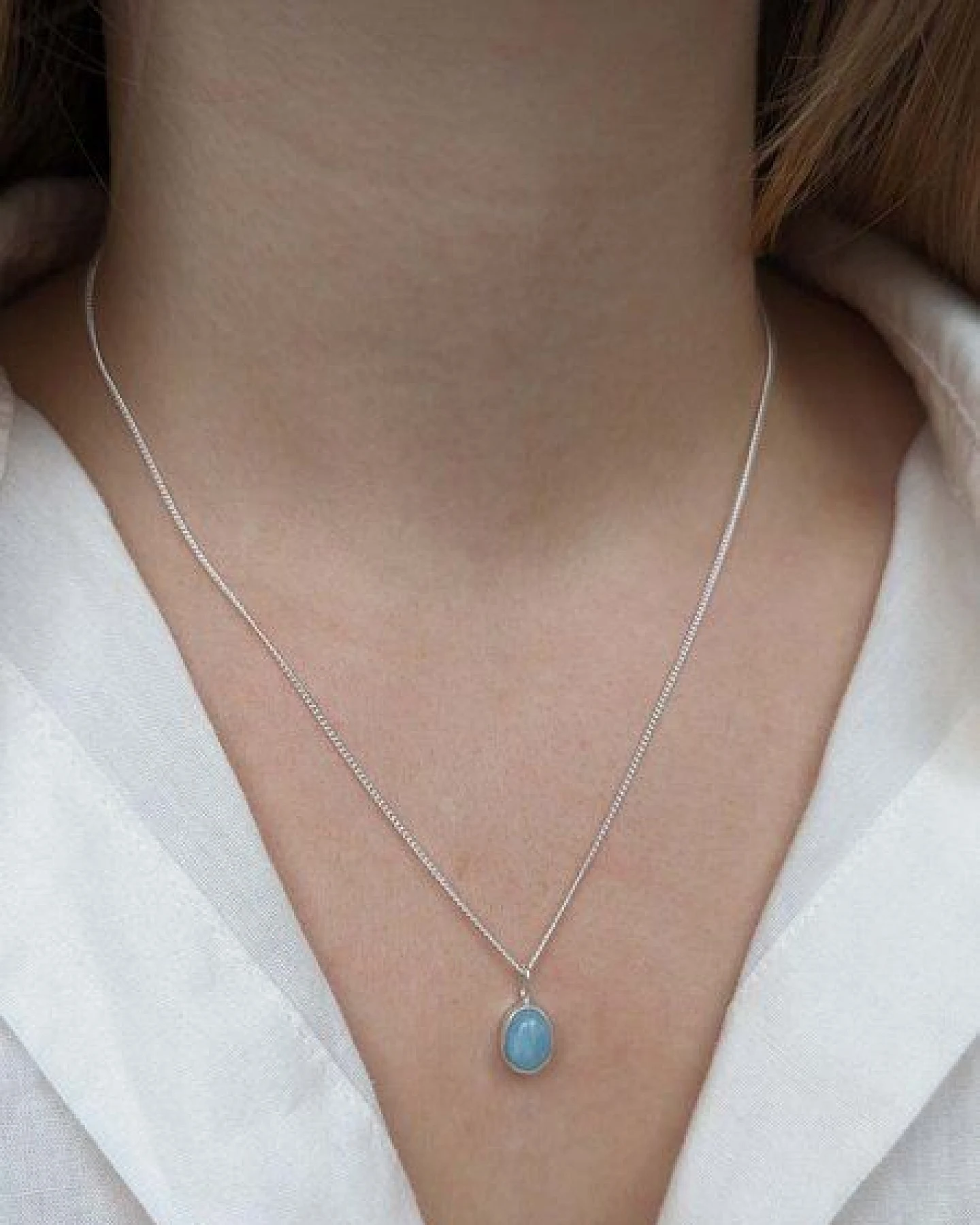 makou Jewelry Kette Oval - Aquamarin – Ansicht 2