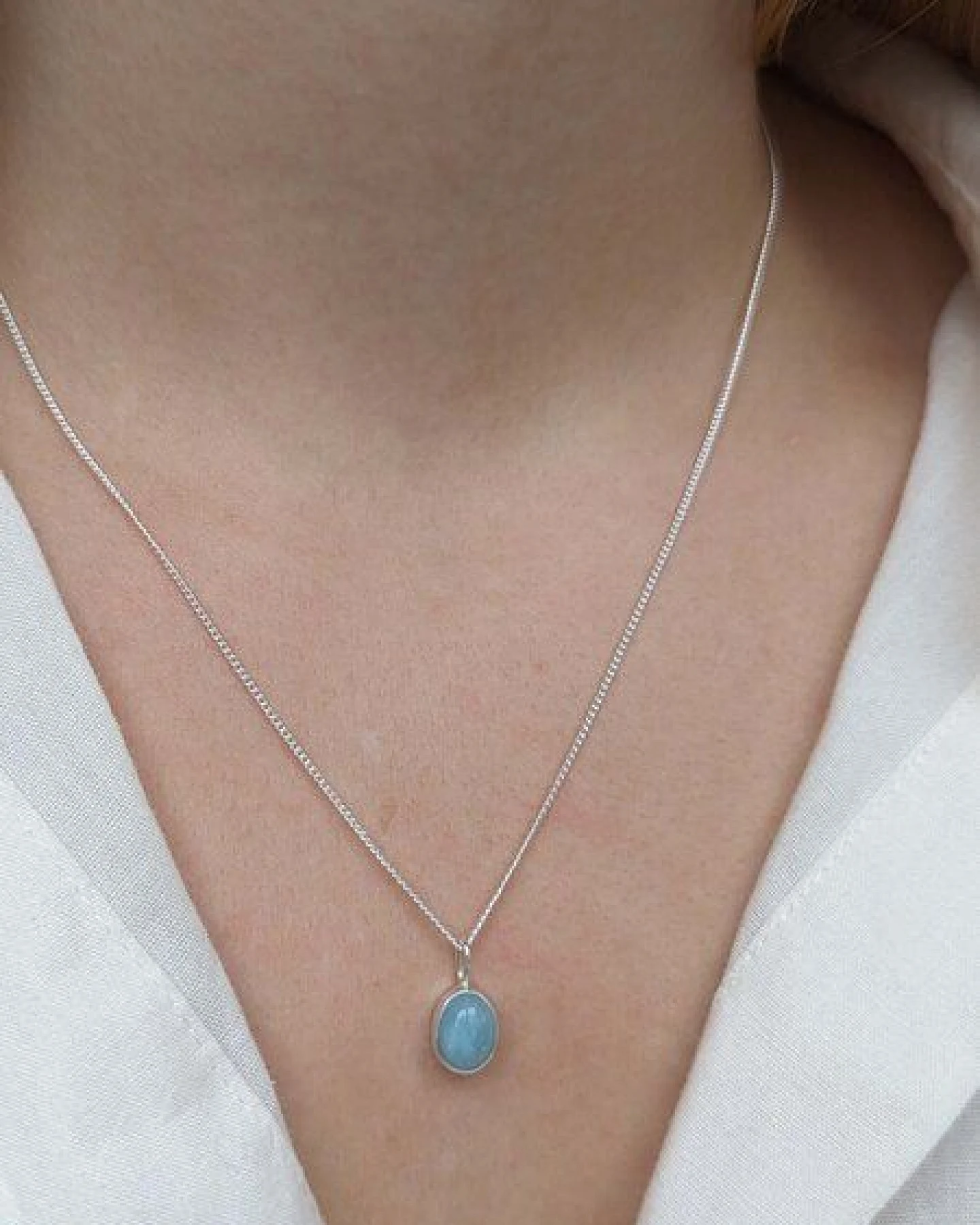 makou Jewelry Kette Oval - Aquamarin – Ansicht 3