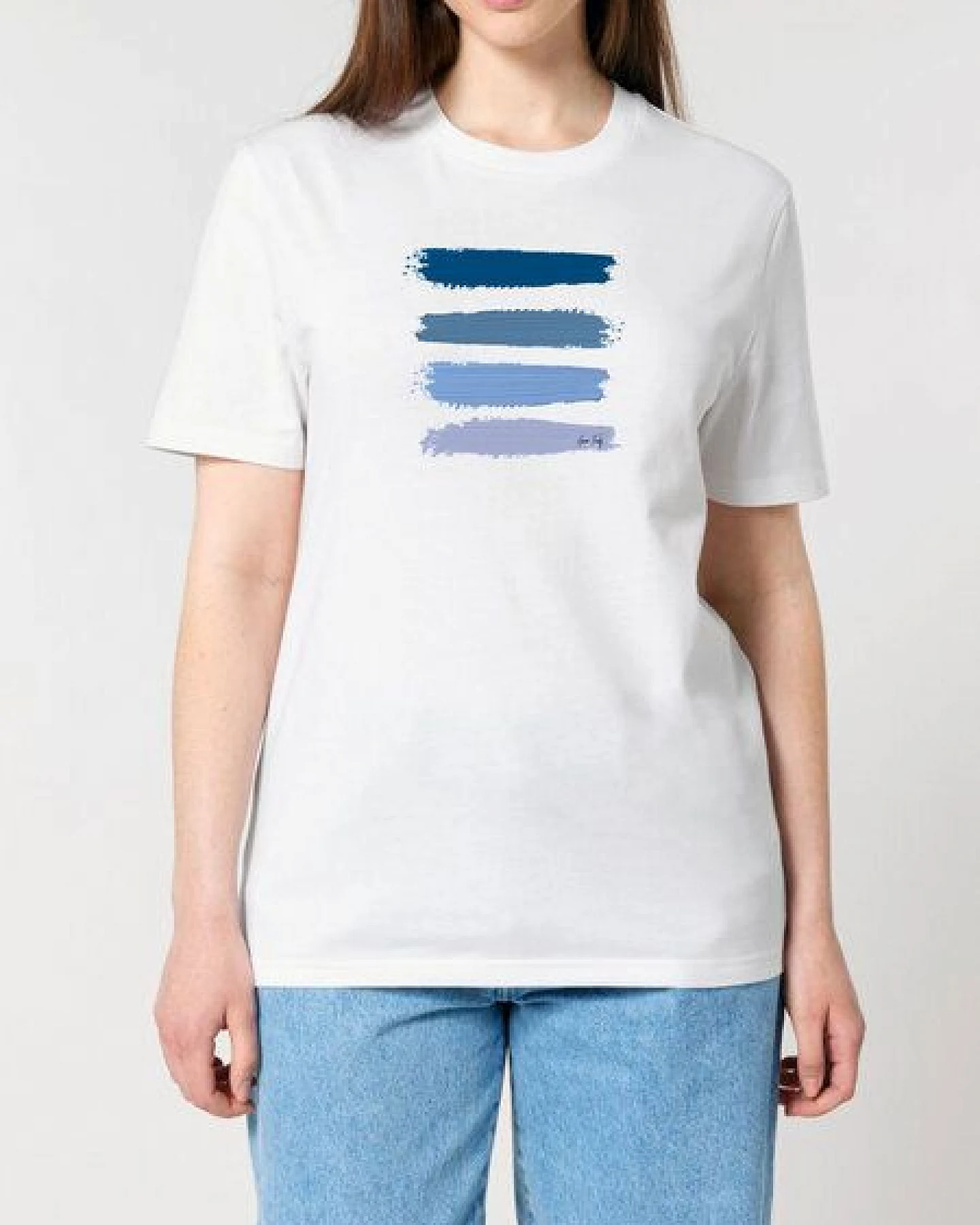 Human Family Bio Unisex Rundhals T-Shirt "Blue Acryl Stripes" – Ansicht 3