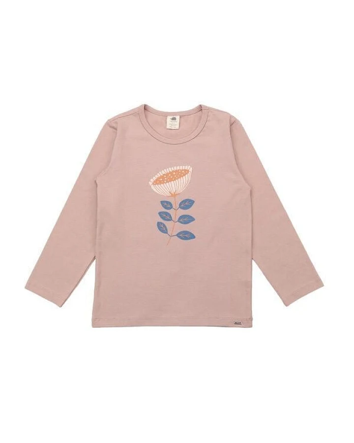 Kinder Langarmshirt GOTS zertifiziert, rosa, „Fancy Flowers“ Frontprint, weich & bequem – Walkiddy