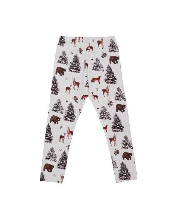 Kinder Leggings GOTS zertifiziert – Creme mit Wald- und Tiermotiven, weich & bequem