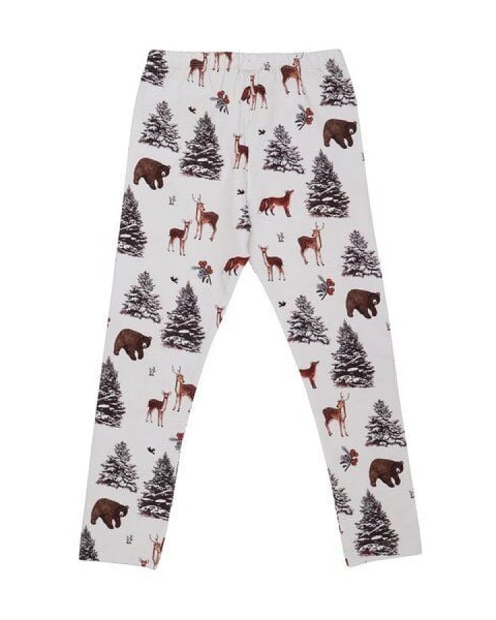 Kinder Leggings GOTS zertifiziert – Creme mit Wald- und Tiermotiven, weich & bequem