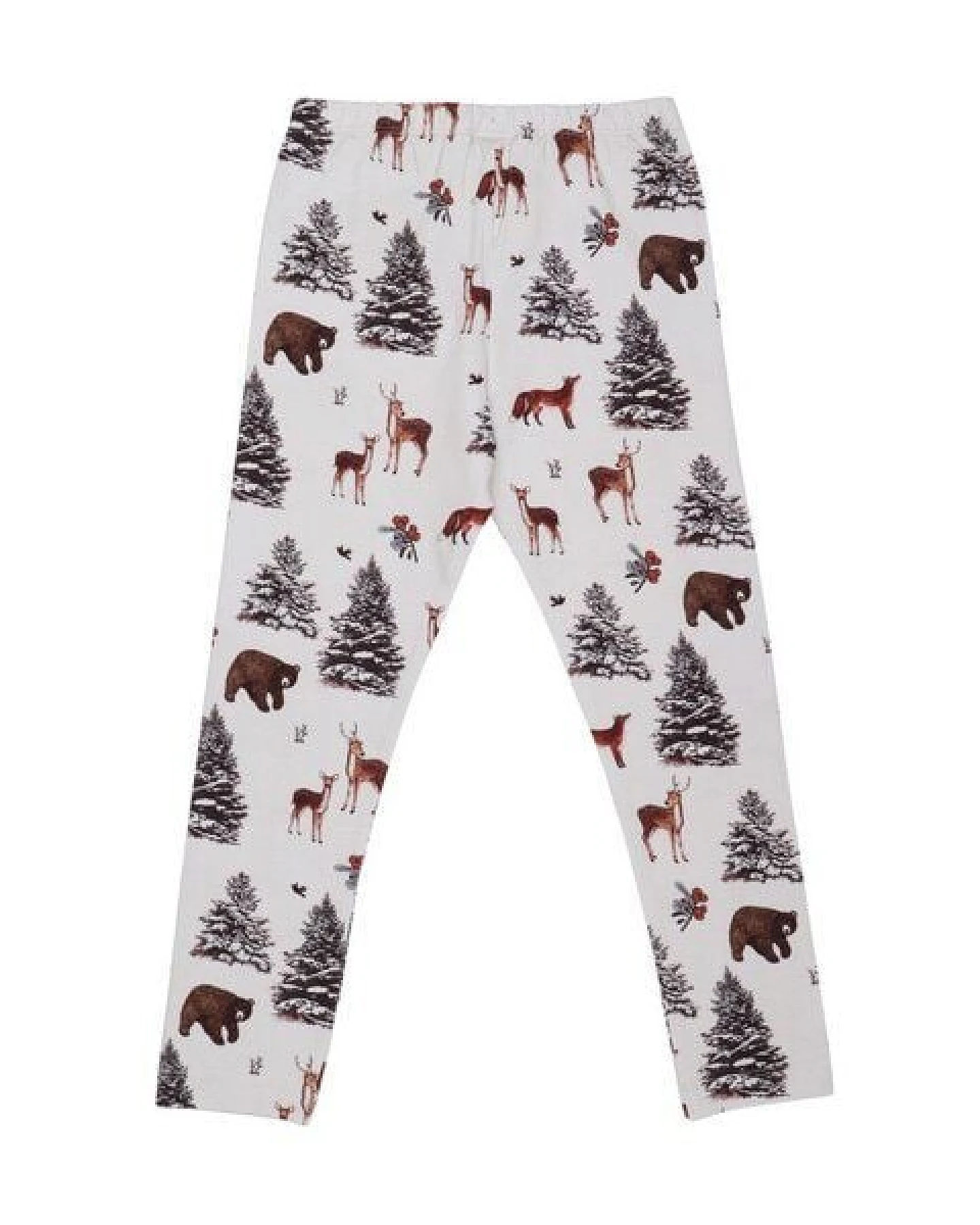 Kinder Leggings GOTS zertifiziert – Creme mit Wald- und Tiermotiven, weich & bequem – Ansicht 2