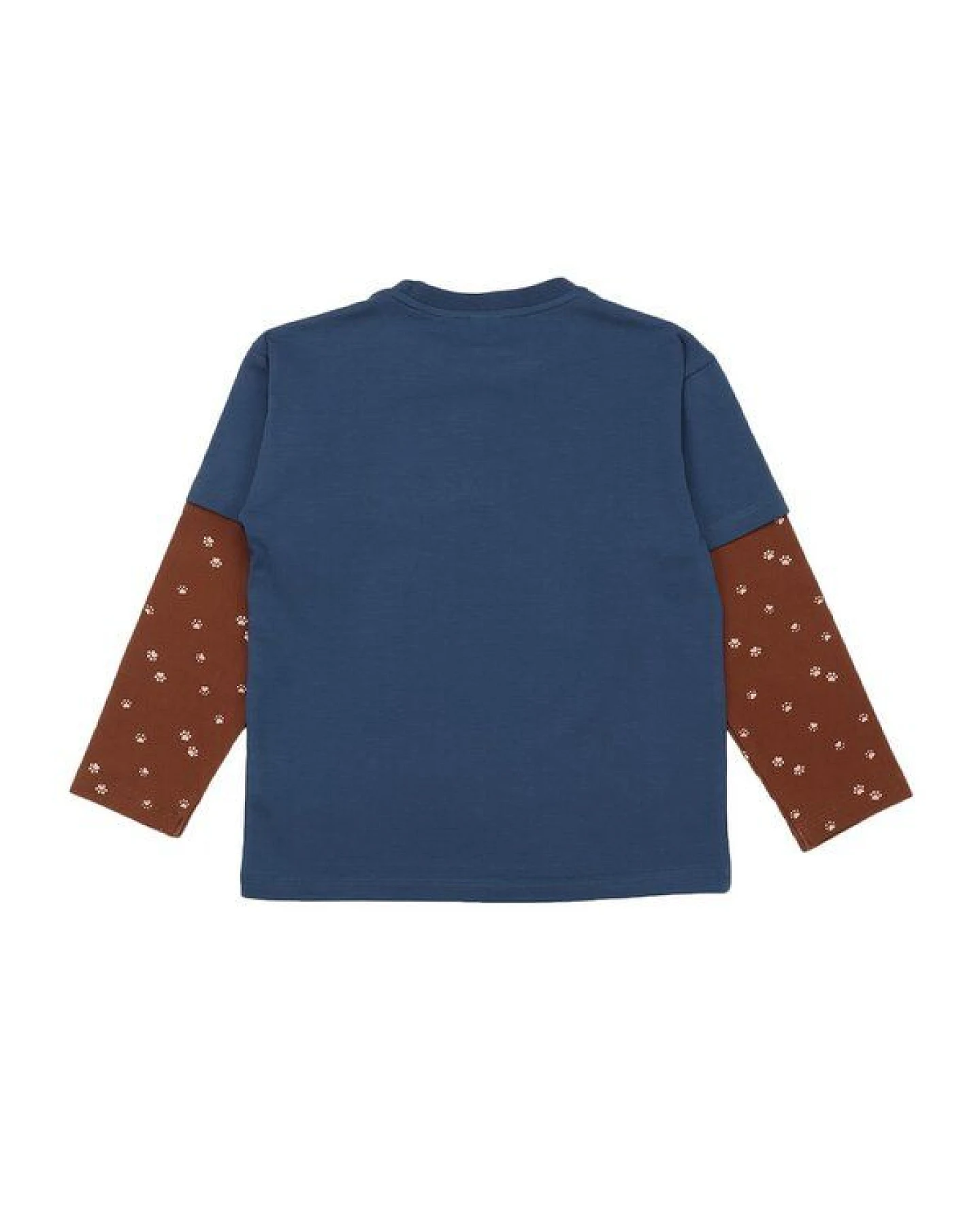 Kinder Langarmshirt GOTS zertifiziert Bio-Baumwolle, Blau, Hunde-Motiv, gemusterte Ärmel, Walkiddy – Ansicht 3