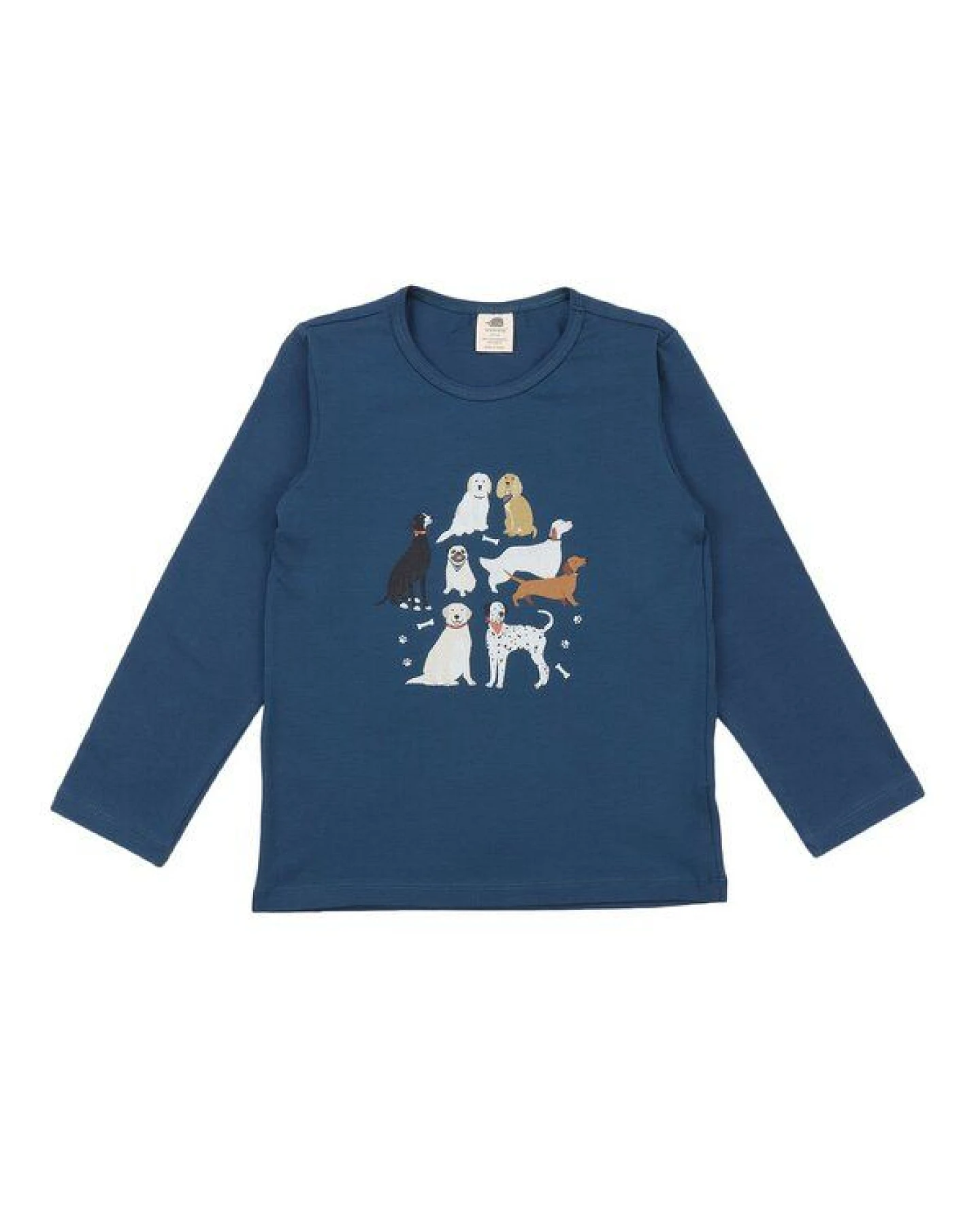Kinder Langarmshirt GOTS zertifiziert Bio-Baumwolle, Blau, Hunde-Motiv, Walkiddy – Ansicht 2