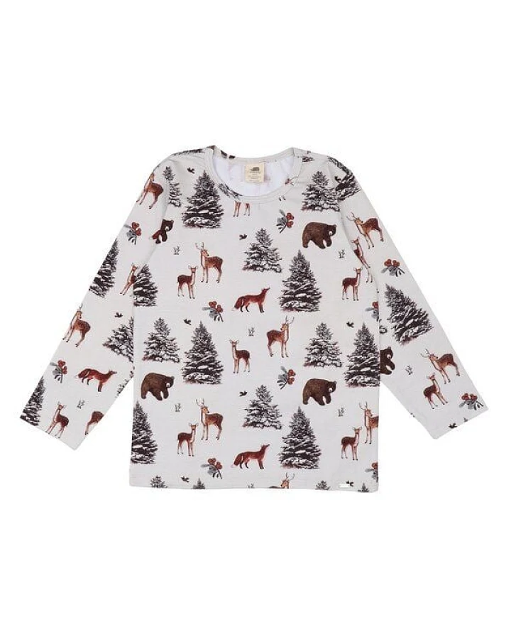 Kinder Langarmshirt GOTS zertifiziert Bio-Baumwolle, Offwhite, Waldmotive, Walkiddy