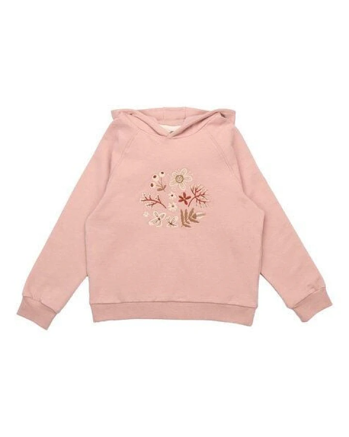 Kinder Hoodie GOTS zertifiziert – Bio-Baumwolle, Rosa mit Blumenmotiv, Kapuze, weich & bequem