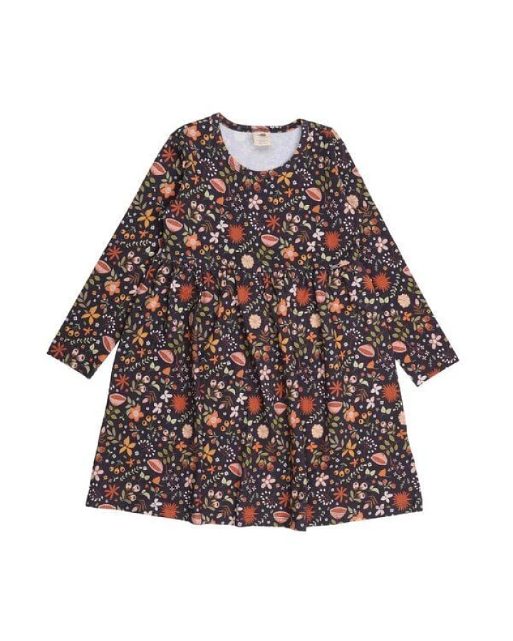 Kinder Kleid Bio-Baumwolle GOTS "Fancy Flowers" grau – veganes, fair produziertes Walkiddy Blumenkleid, weich und anschmiegsam für Alltag, Kita und festliche Anlässe