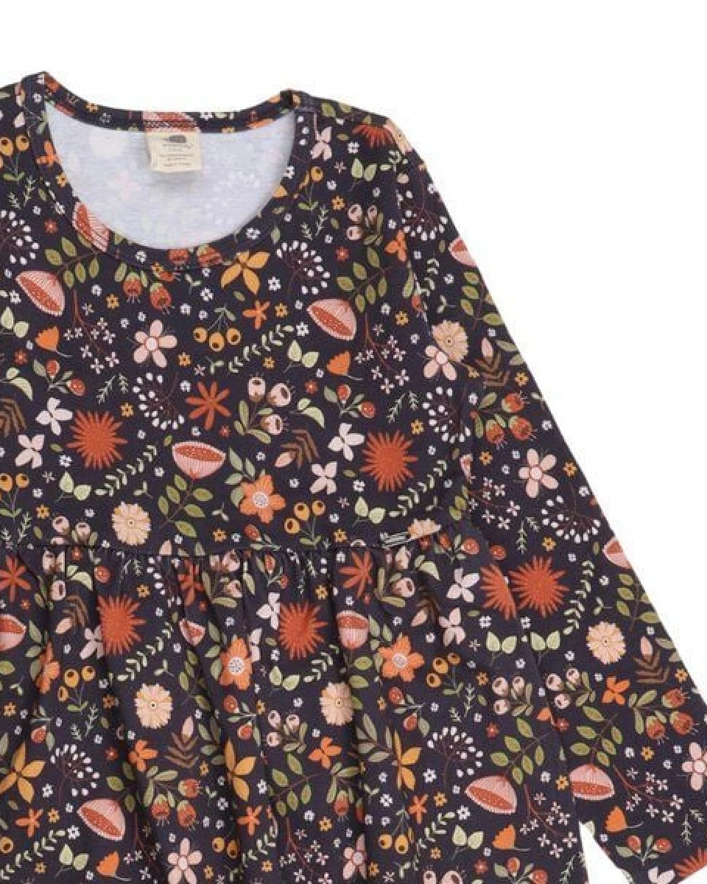 Kinder Kleid Bio-Baumwolle GOTS "Fancy Flowers" grau – veganes, fair produziertes Walkiddy Blumenkleid, weich und anschmiegsam für Alltag, Kita und festliche Anlässe – Ansicht 4