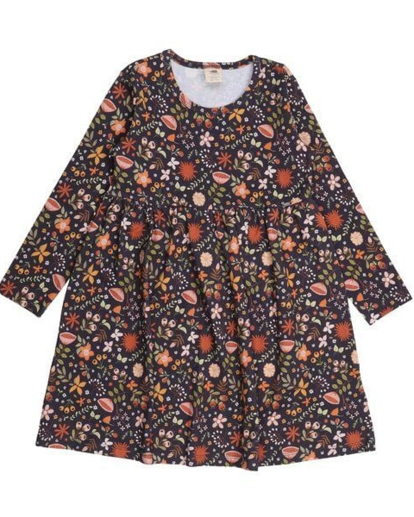 Kinder Kleid Bio-Baumwolle GOTS "Fancy Flowers" grau – veganes, fair produziertes Walkiddy Blumenkleid, weich und anschmiegsam für Alltag, Kita und festliche Anlässe – Ansicht 2