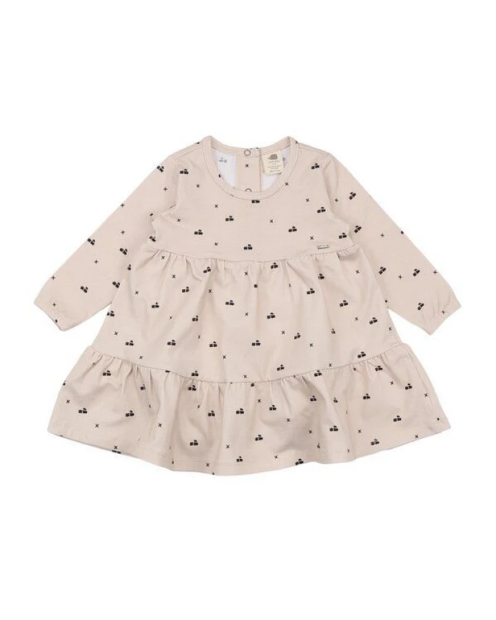 Walkiddy Bio-Baumwolle Kinderkleid - Tiny Trains - Frill Dress Natur - GOTS-zertifiziert