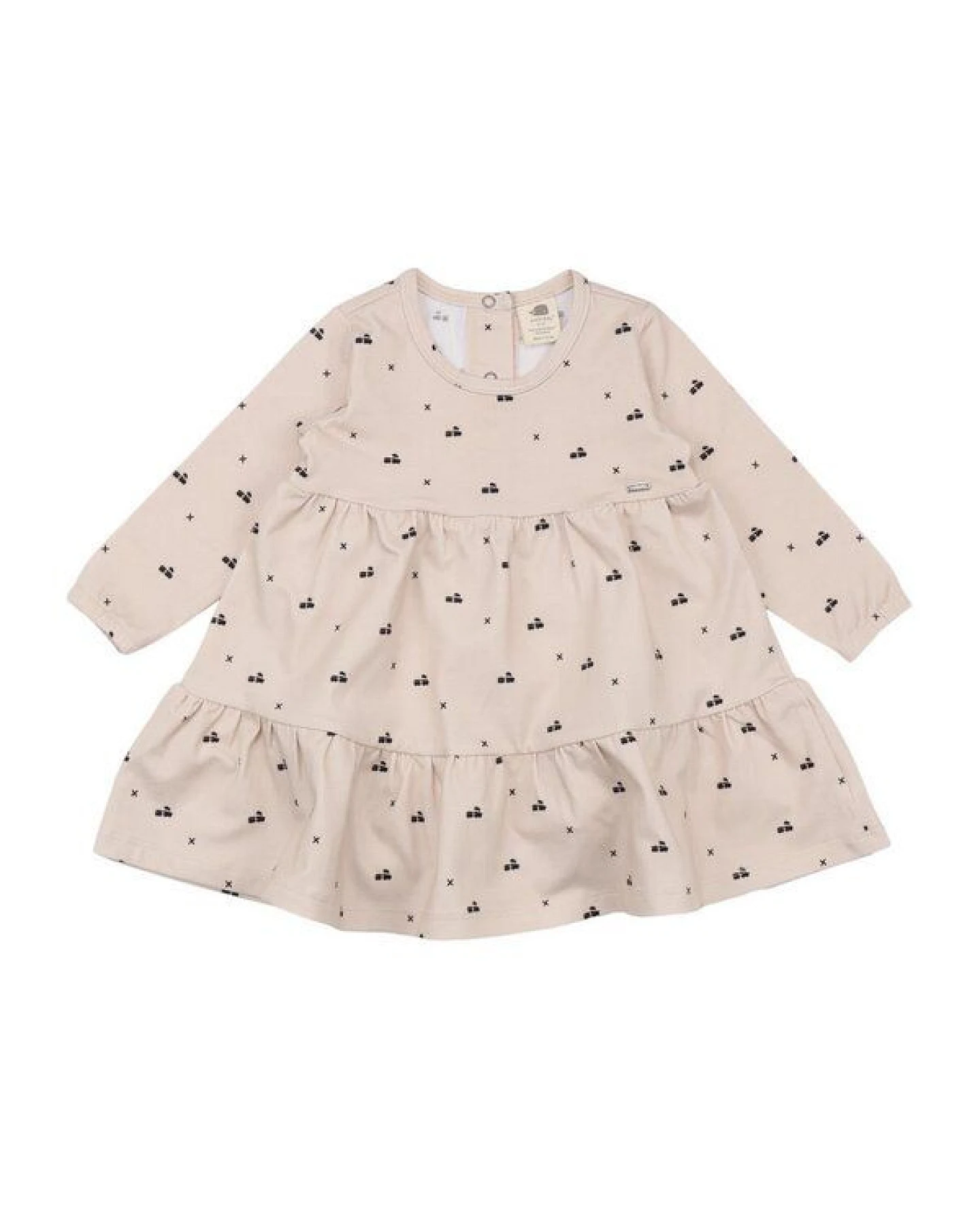 Walkiddy Bio-Baumwolle Kinderkleid - Tiny Trains - Frill Dress Natur - GOTS-zertifiziert – Ansicht 2