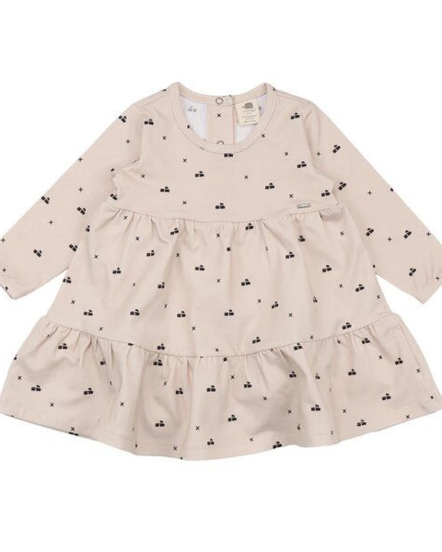 Walkiddy Bio-Baumwolle Kinderkleid - Tiny Trains - Frill Dress Natur - GOTS-zertifiziert – Ansicht 2