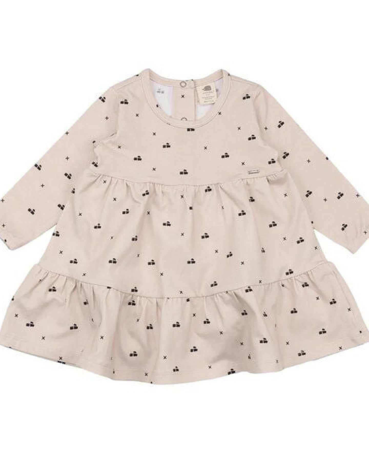 Walkiddy Bio-Baumwolle Kinderkleid - Tiny Trains - Frill Dress Natur - GOTS-zertifiziert – Ansicht 2