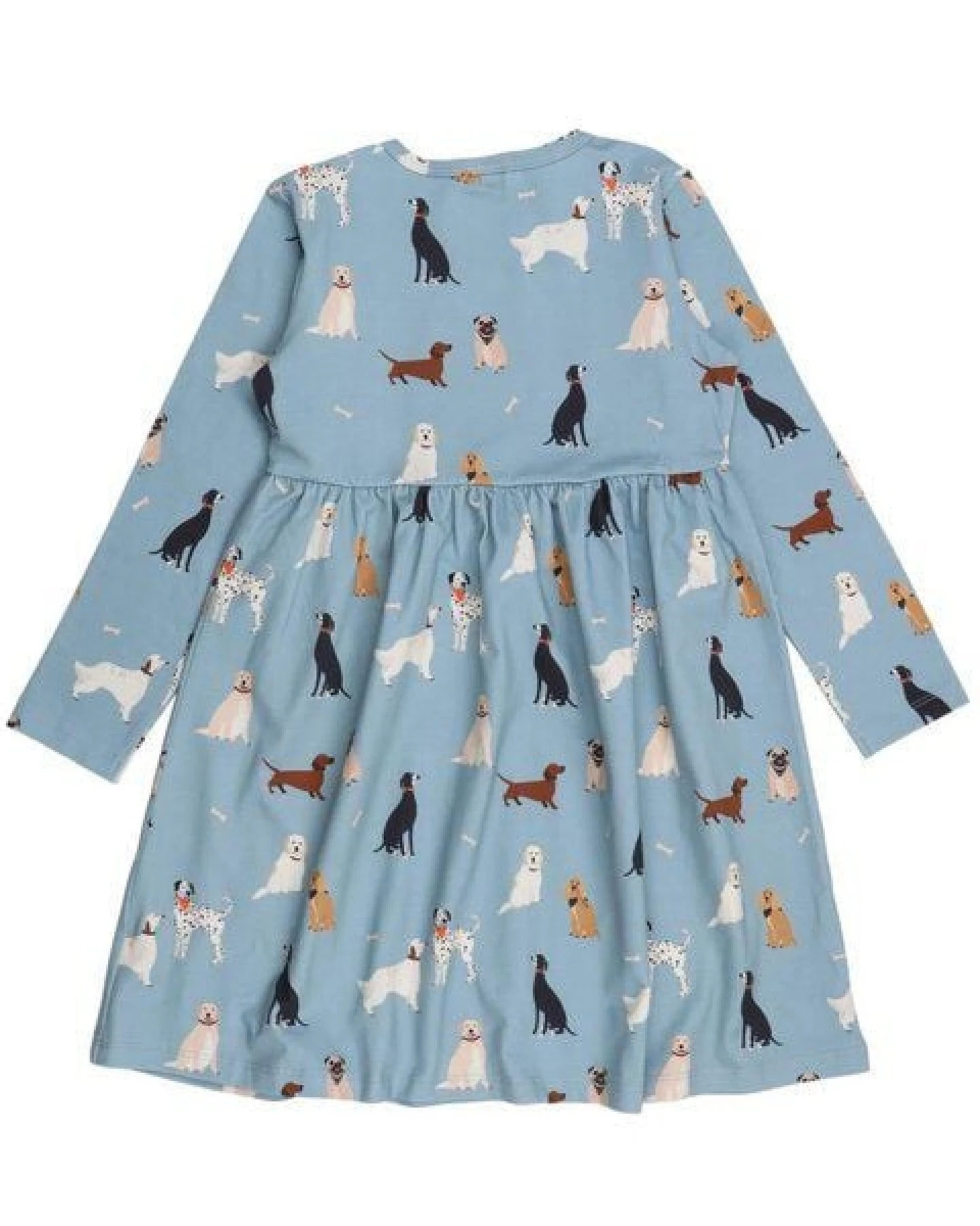 Kinder Kleid GOTS zertifiziert – Hellblau mit Hundemotiven, Langarm, weich & bequem – Ansicht 3