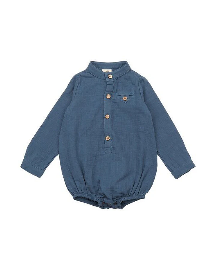 Baby Musselin-Body GOTS zertifiziert – Dunkelblau, Langarm mit Knopfleiste, weich & bequem