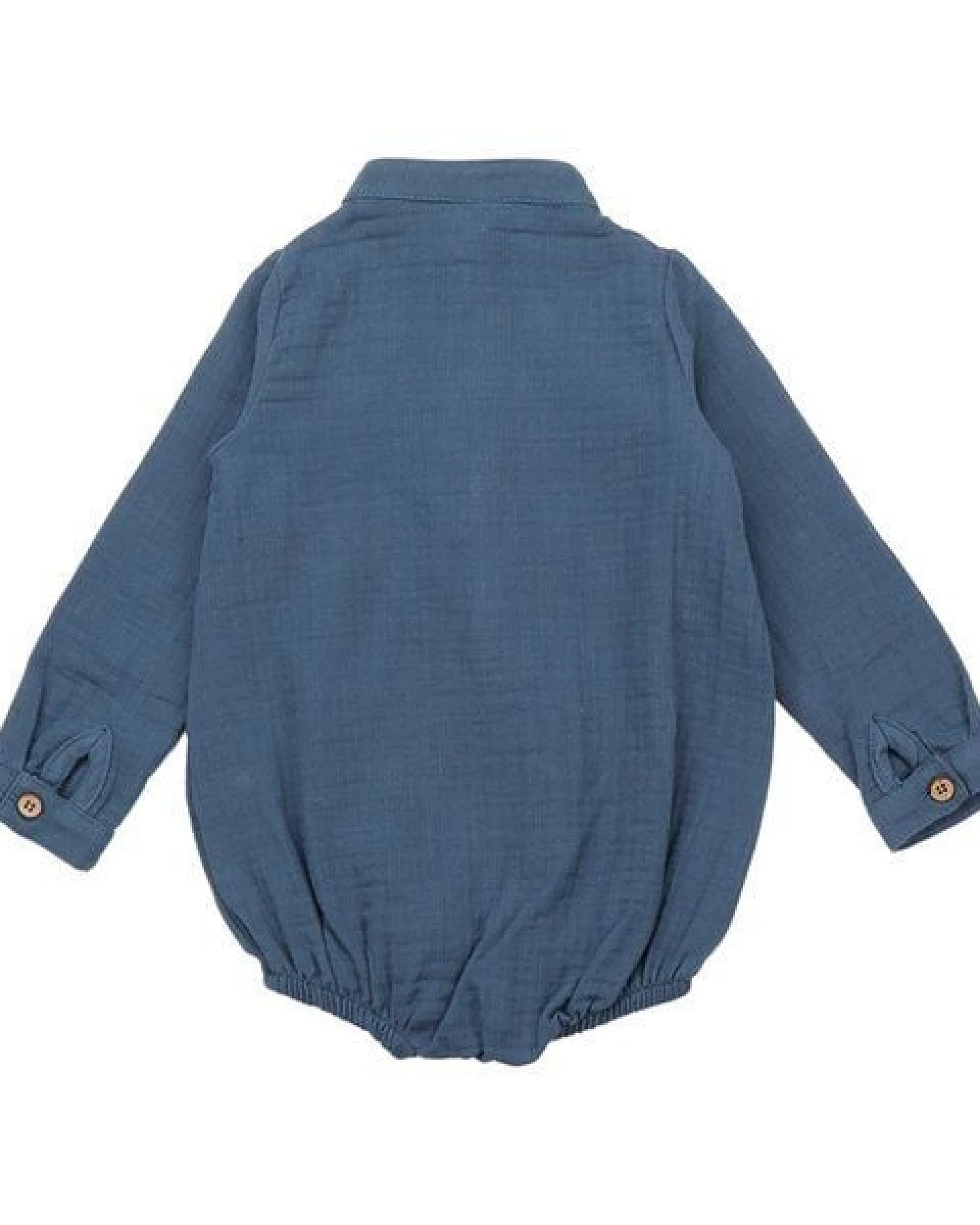 Baby Musselin-Body GOTS zertifiziert – Dunkelblau, Langarm mit Knopfleiste, weich & bequem – Ansicht 3