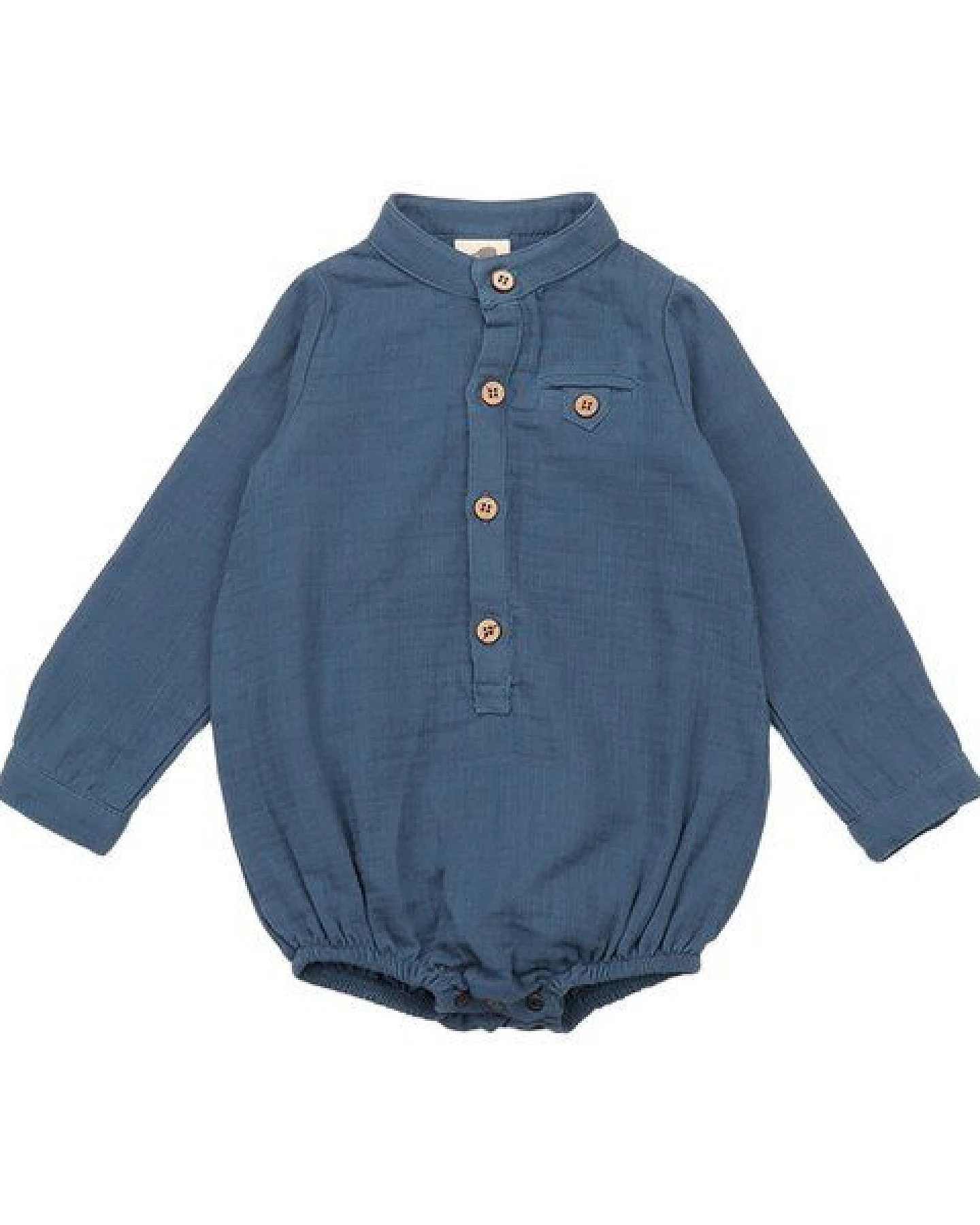 Baby Musselin-Body GOTS zertifiziert – Dunkelblau, Langarm mit Knopfleiste, weich & bequem – Ansicht 2