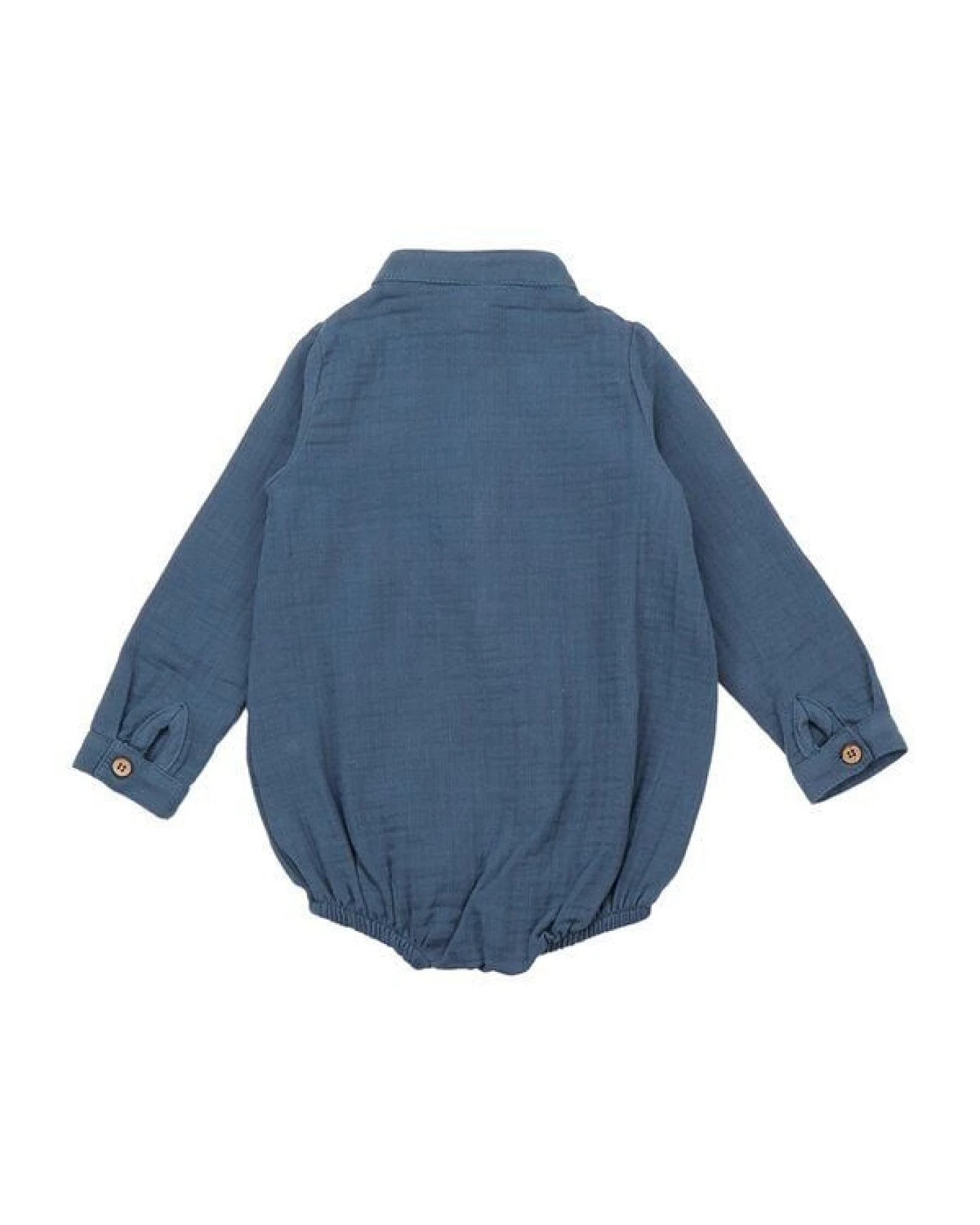 Baby Musselin-Body GOTS zertifiziert – Dunkelblau, Langarm mit Knopfleiste, weich & bequem – Ansicht 3