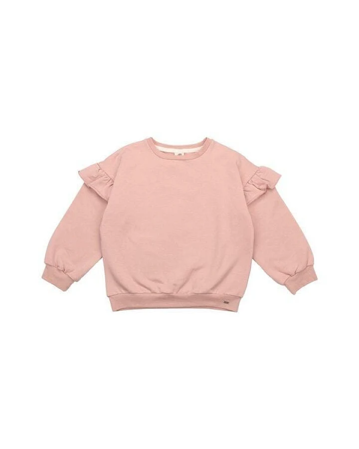 Kinder Sweatshirt GOTS-zertifiziert aus Bio-Baumwolle rosa mit Katzen-Motiv und Rüschen an den Schultern – Walkiddy