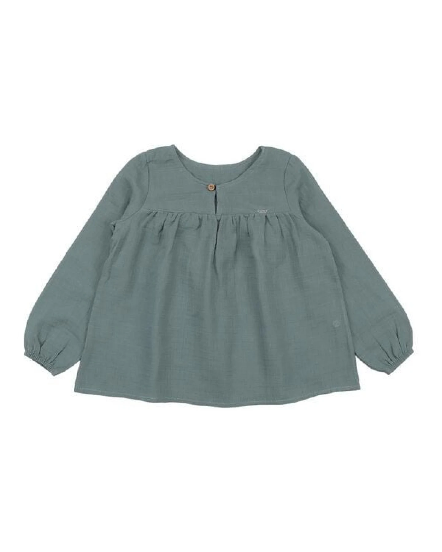 Kinder Bluse GOTS zertifiziert – Bio-Baumwolle, Musselin in Grün, locker geschnitten, weich & bequem, langärmelig – Ansicht 4