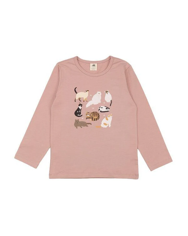 Kinder Langarmshirt GOTS zertifiziert – Bio-Baumwolle, Rosa mit Katzenmotiv, weich & bequem, alltagstauglich, gut kombinierbar