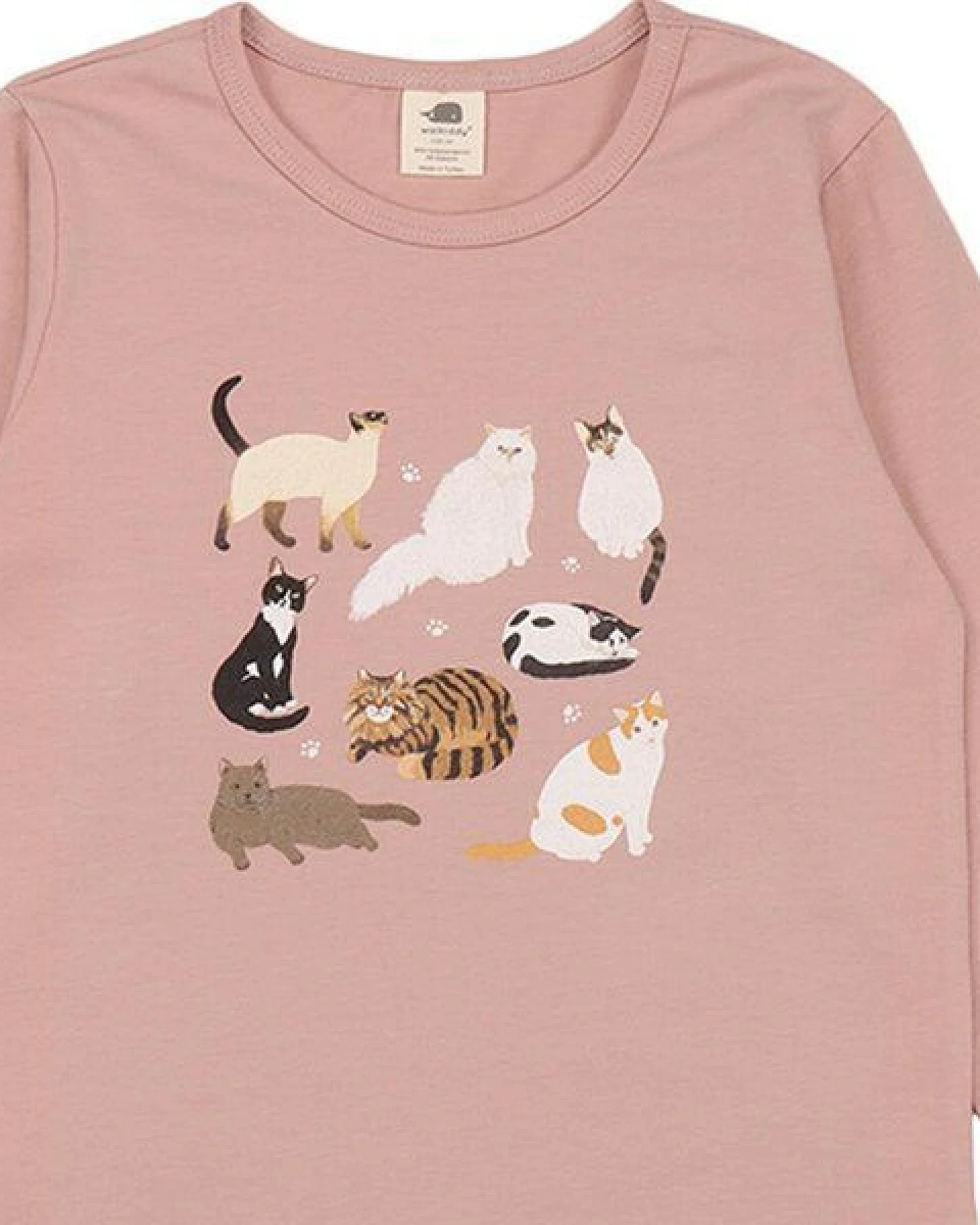 Kinder Langarmshirt GOTS zertifiziert – Bio-Baumwolle, Rosa mit Katzenmotiv, weich & bequem, alltagstauglich, gut kombinierbar – Ansicht 3