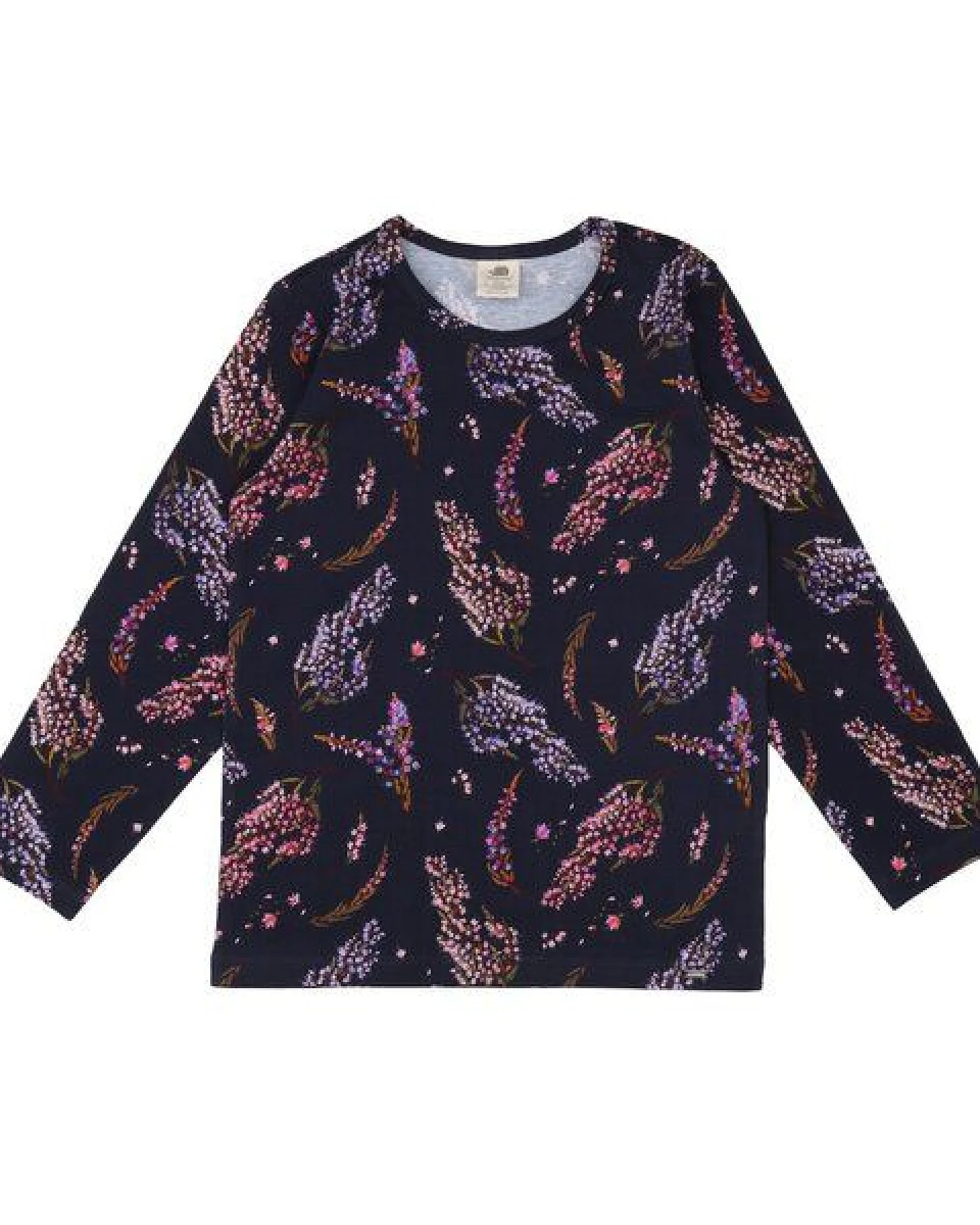 Kinder Langarmshirt GOTS-zertifiziert aus Bio-Baumwolle, blau mit Heideblüten-Muster – Walkiddy, weich & hautfreundlich für jeden Tag – Ansicht 2