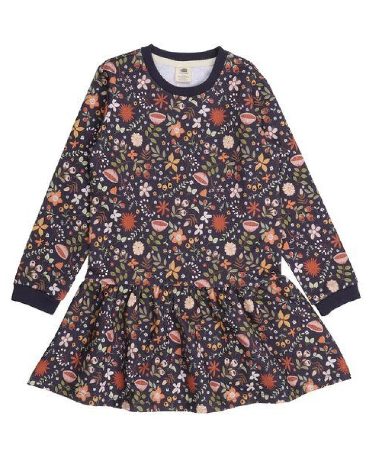 Walkiddy - Fancy Flowers Sweat Kleid Grau, Öko-Fair-Trade, GOTS-Zertifizierte Bio-Baumwolle, Mädchen-Kleid