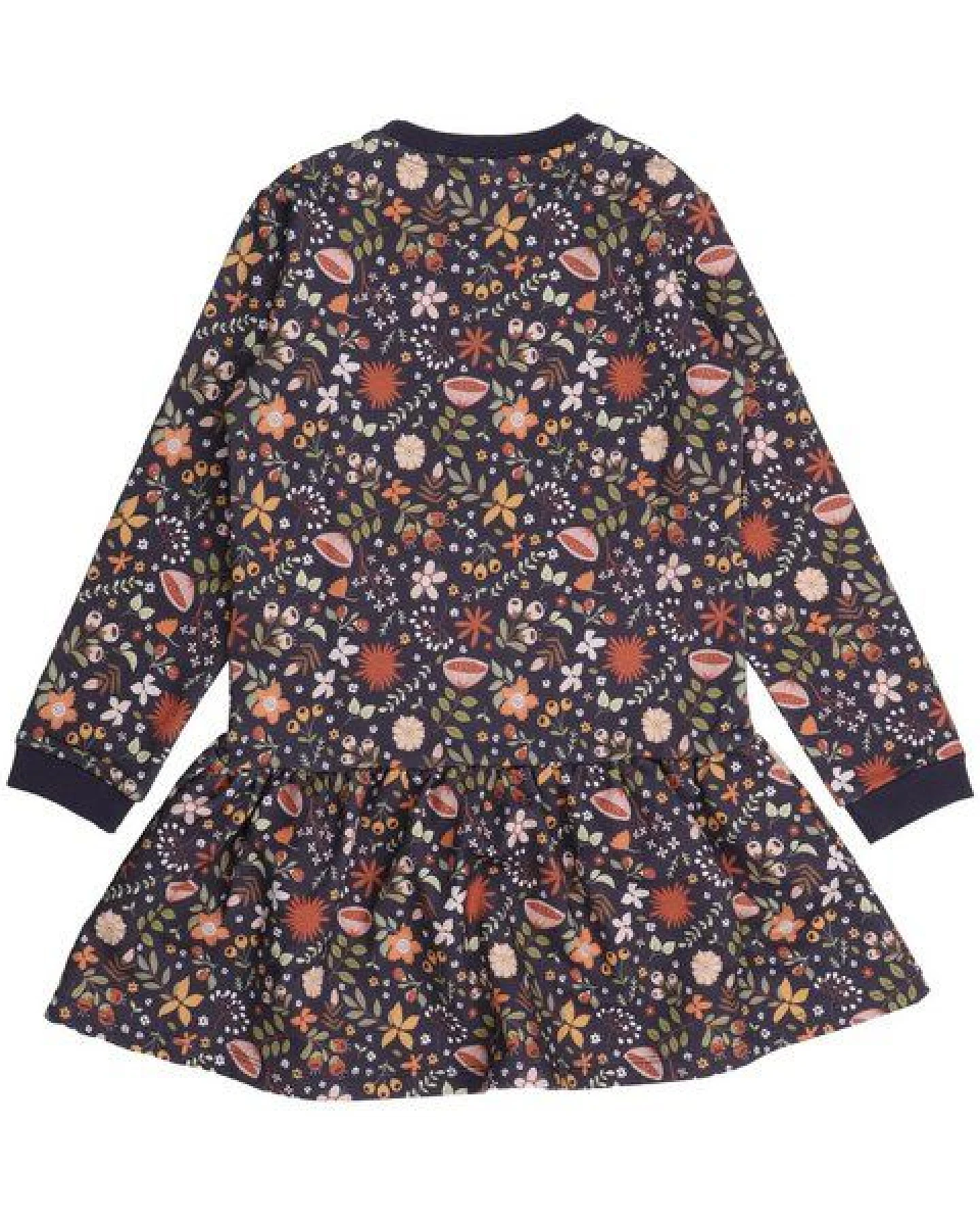 Walkiddy - Fancy Flowers Sweat Kleid Grau, Öko-Fair-Trade, GOTS-Zertifizierte Bio-Baumwolle, Mädchen-Kleid – Ansicht 3