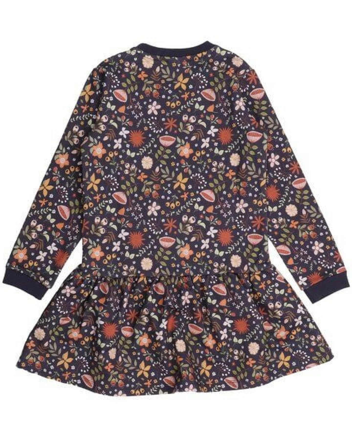 Walkiddy - Fancy Flowers Sweat Kleid Grau, Öko-Fair-Trade, GOTS-Zertifizierte Bio-Baumwolle, Mädchen-Kleid – Ansicht 3