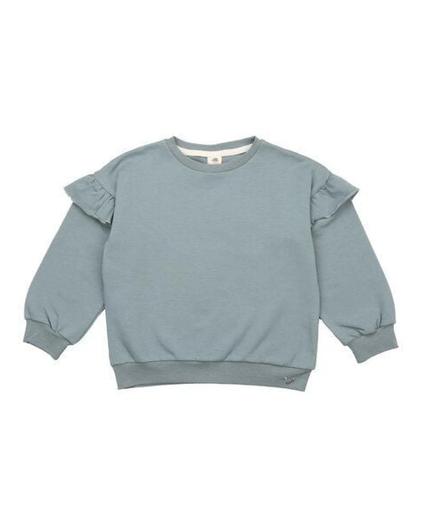 Kinder Sweatshirt GOTS zertifiziert – Graugrün mit Rüschen, weich & bequem – Ansicht 2