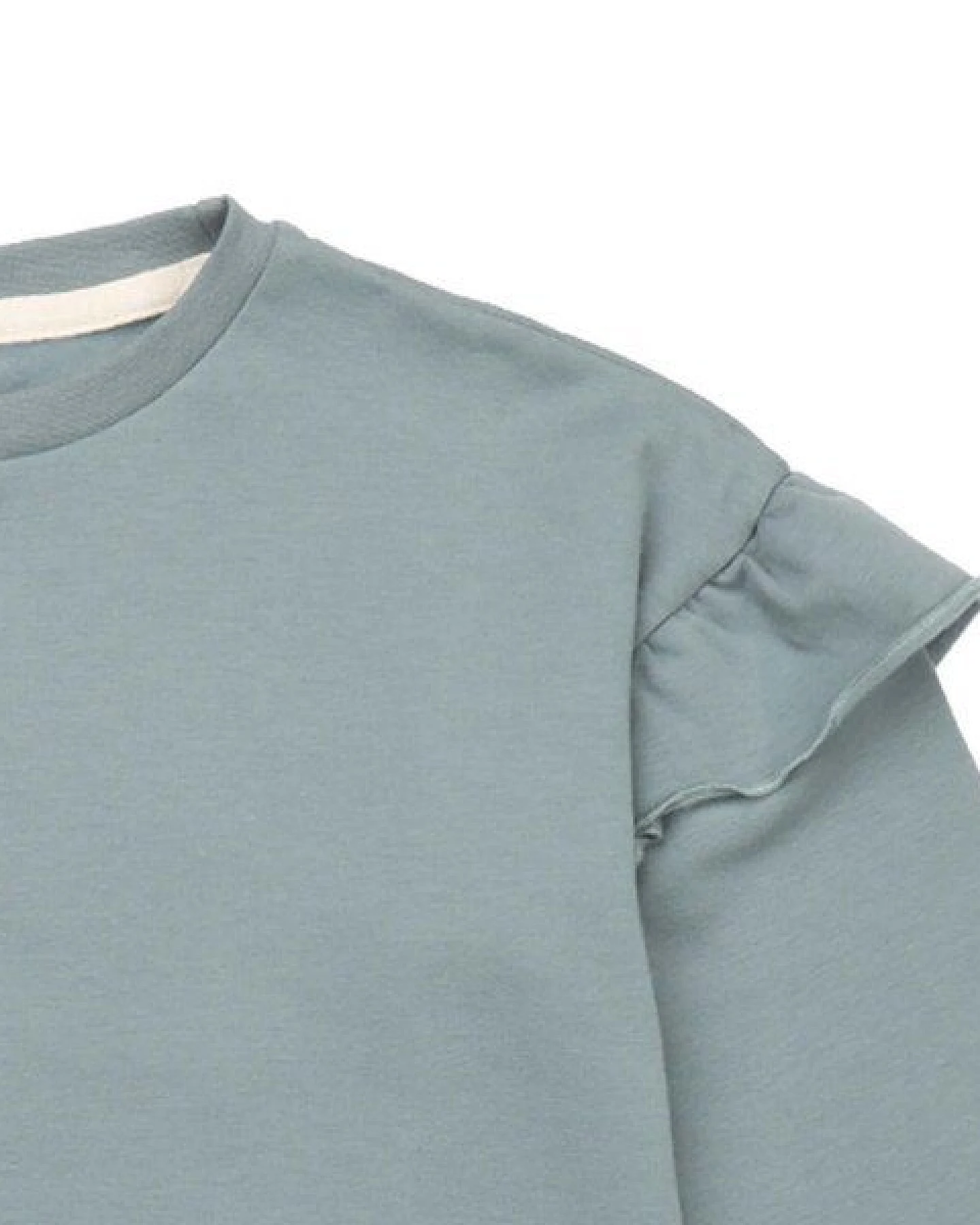 Kinder Sweatshirt GOTS zertifiziert – Graugrün mit Rüschen, weich & bequem – Ansicht 3
