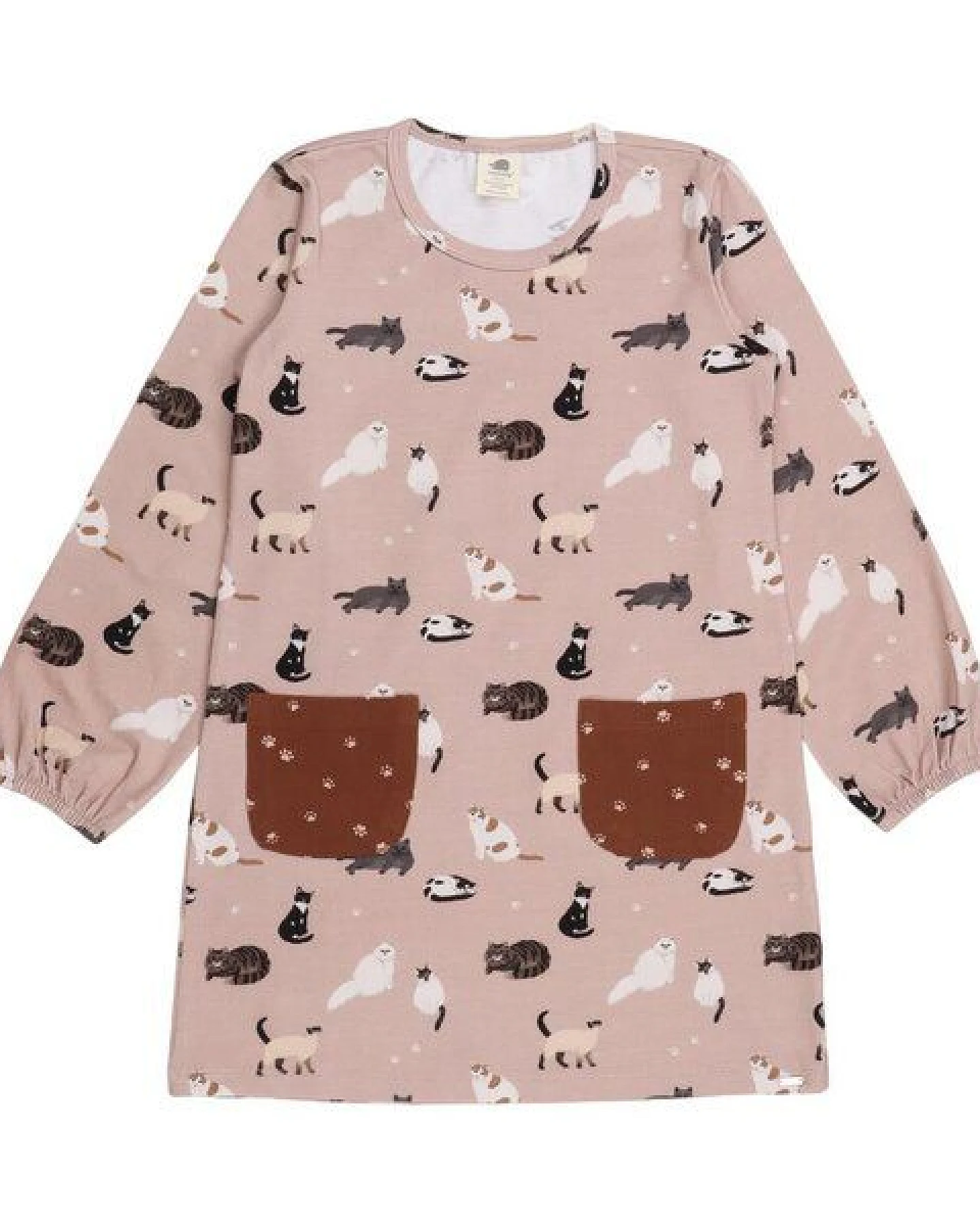 Kinder Kleid GOTS zertifiziert Bio-Baumwolle, Altrosa, Katzen-Muster, Walkiddy – Ansicht 2