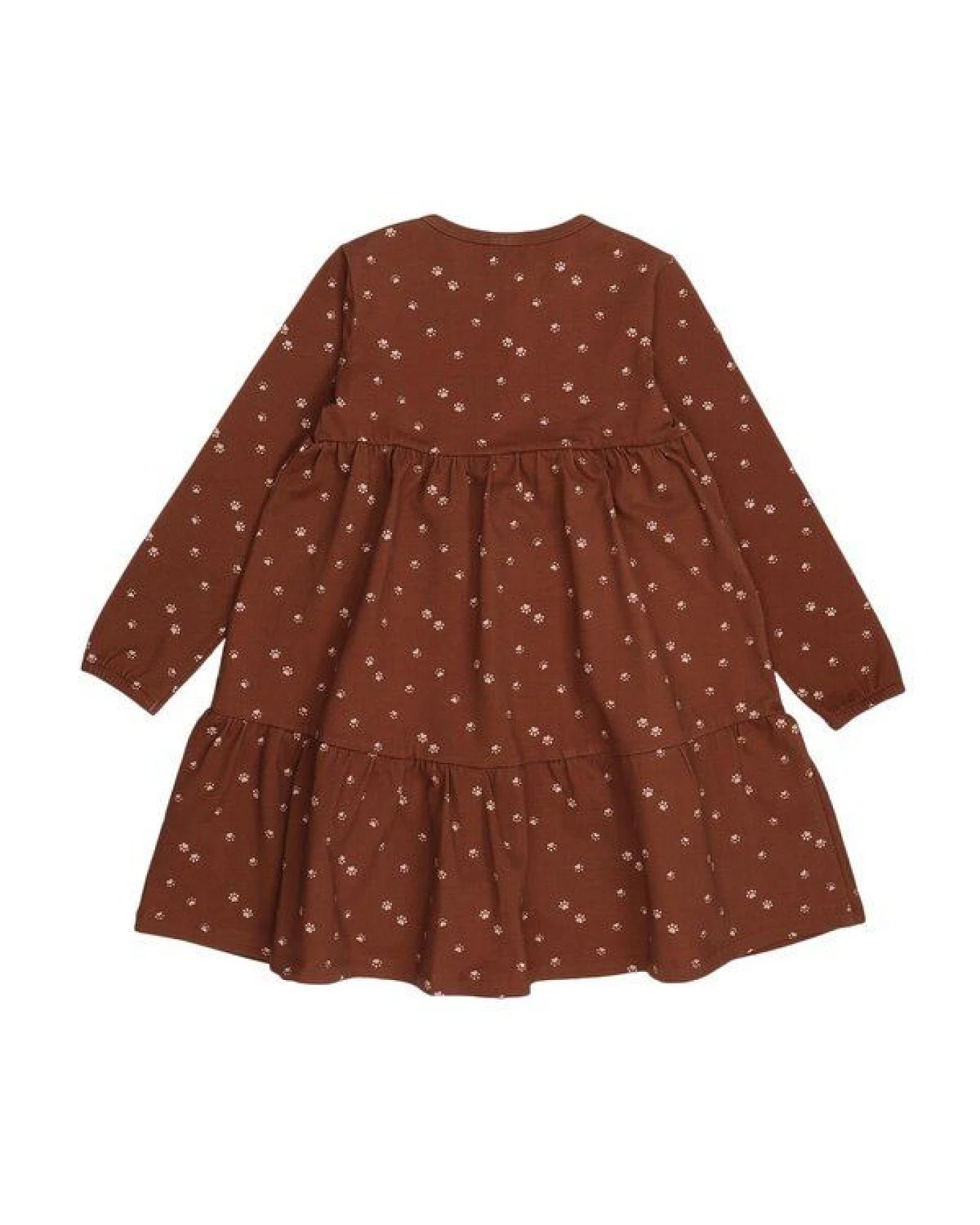 Kinder Kleid GOTS-zertifiziert aus Bio-Baumwolle braun mit Tierpfoten-Muster – Walkiddy – Ansicht 3
