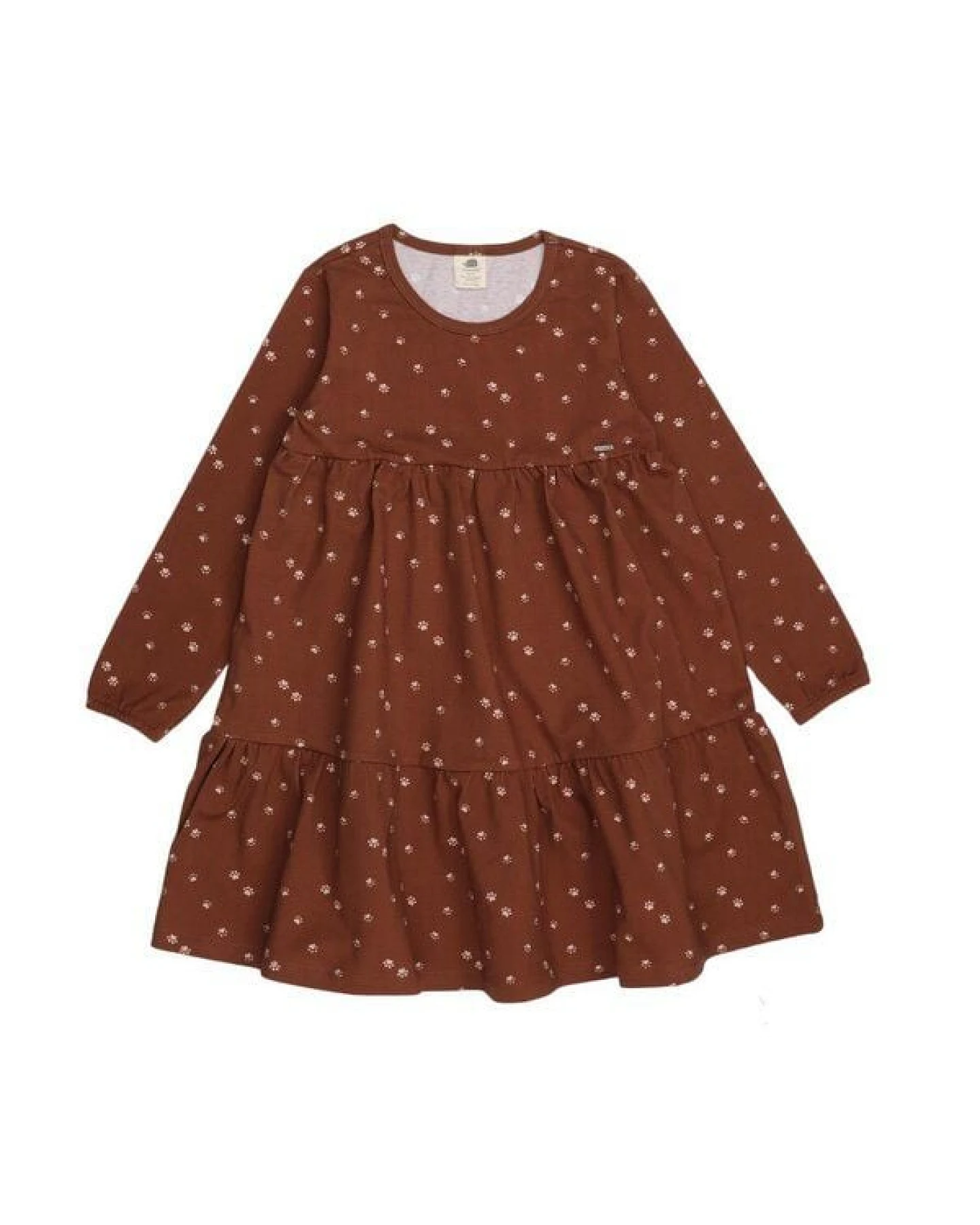 Kinder Kleid GOTS-zertifiziert aus Bio-Baumwolle braun mit Tierpfoten-Muster – Walkiddy – Ansicht 4