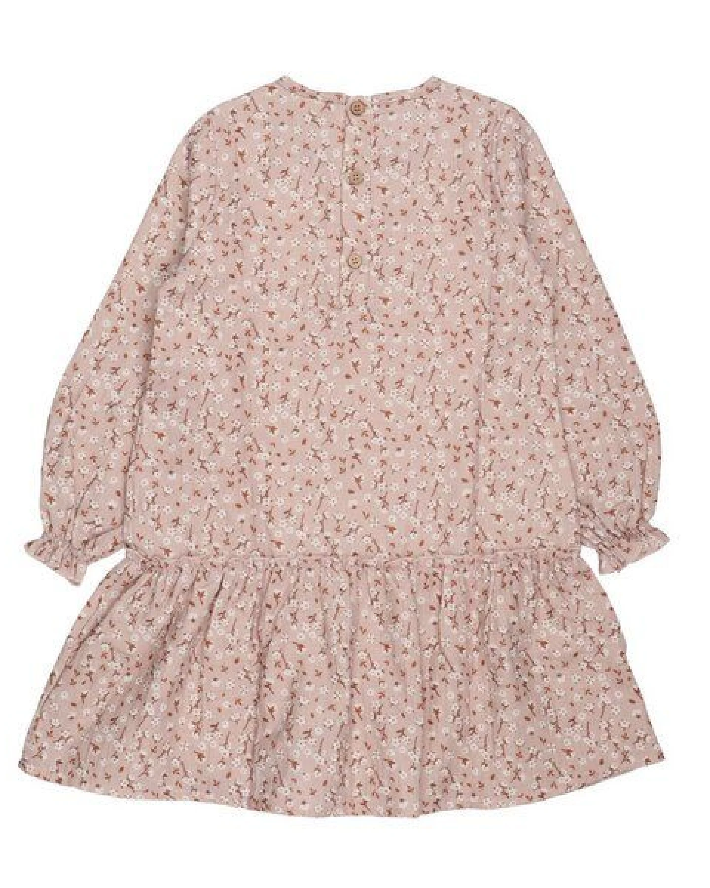 Kinder Kleid GOTS-zertifiziert aus Bio-Baumwolle, rosa mit feinem Muster, Rüschenrock & langen Ärmeln – Walkiddy Pink Frill Dress, weich & bequem – Ansicht 3