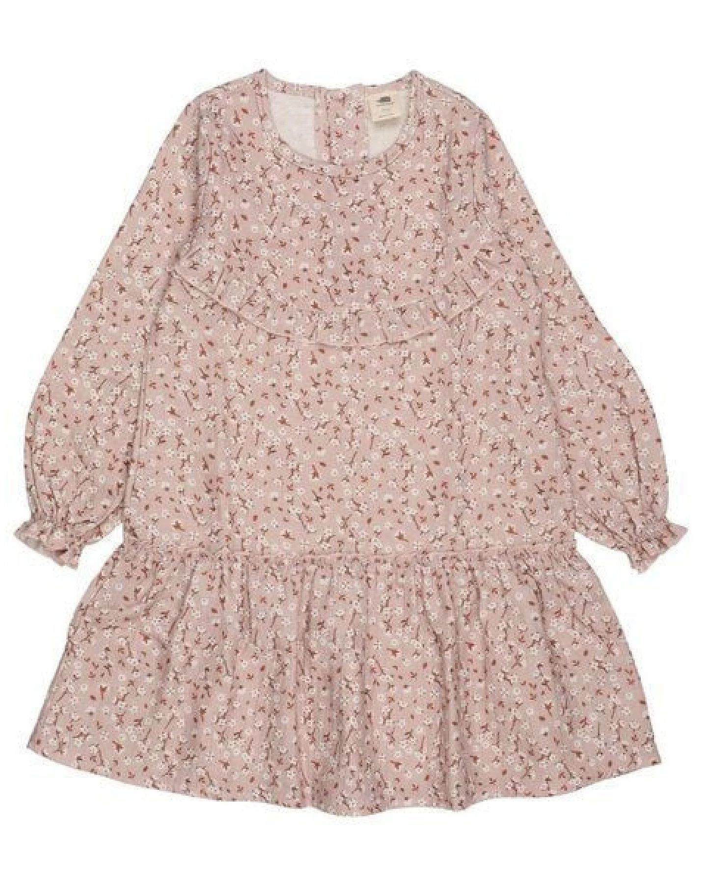 Kinder Kleid GOTS-zertifiziert aus Bio-Baumwolle, rosa mit feinem Muster, Rüschenrock & langen Ärmeln – Walkiddy Pink Frill Dress, weich & bequem – Ansicht 2