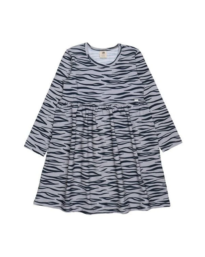 Kinder Kleid GOTS zertifiziert – Bio-Baumwolle, Grau mit Tiermuster, langärmelig, weich & bequem, alltagstauglich