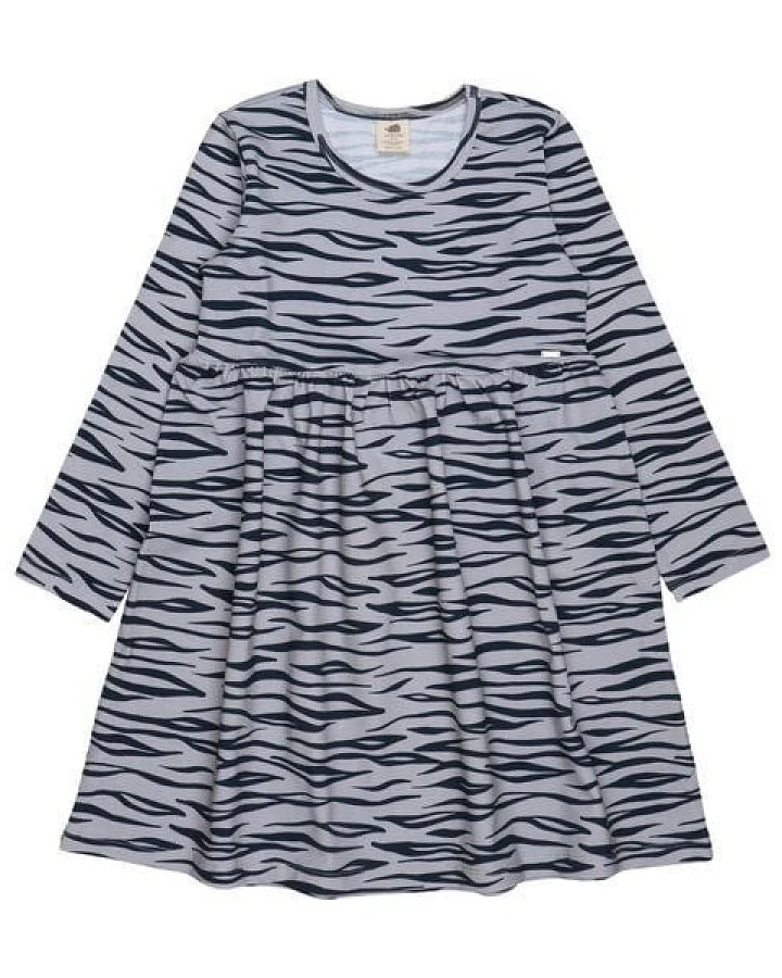 Kinder Kleid GOTS zertifiziert – Bio-Baumwolle, Grau mit Tiermuster, langärmelig, weich & bequem, alltagstauglich