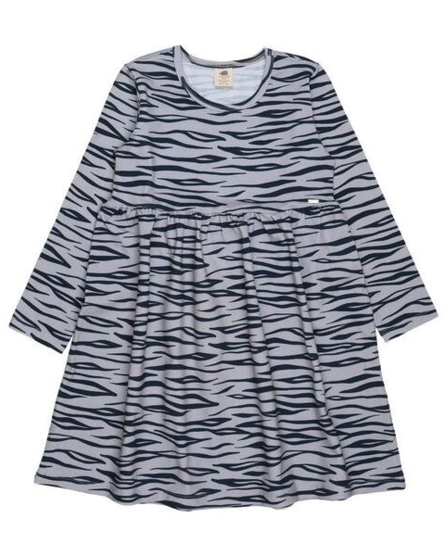 Kinder Kleid GOTS zertifiziert – Bio-Baumwolle, Grau mit Tiermuster, langärmelig, weich & bequem, alltagstauglich – Ansicht 2