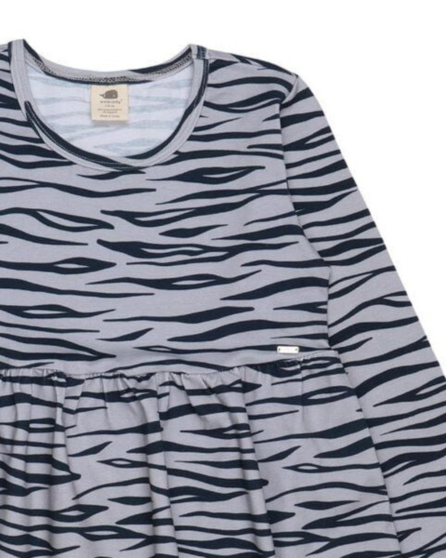 Kinder Kleid GOTS zertifiziert – Bio-Baumwolle, Grau mit Tiermuster, langärmelig, weich & bequem, alltagstauglich – Ansicht 3