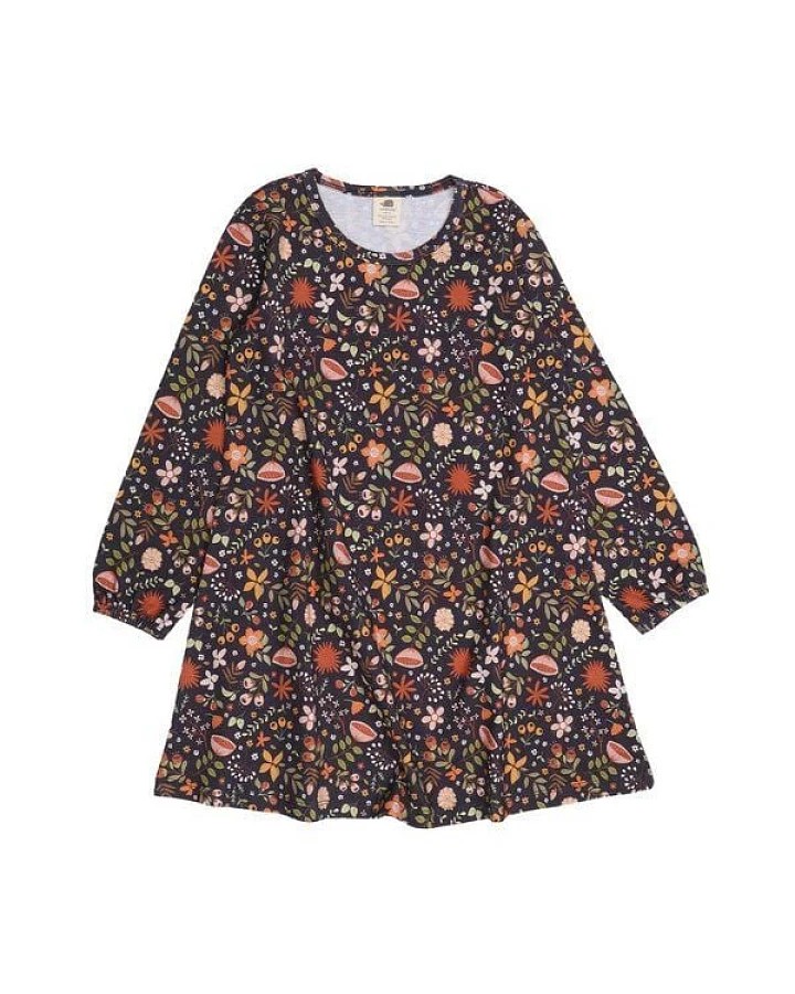 Walkiddy Fancy Flowers Bio-Baumwolle Graues Kleid - Nachhaltige & Ethische Kindermode – GOTS zertifiziert