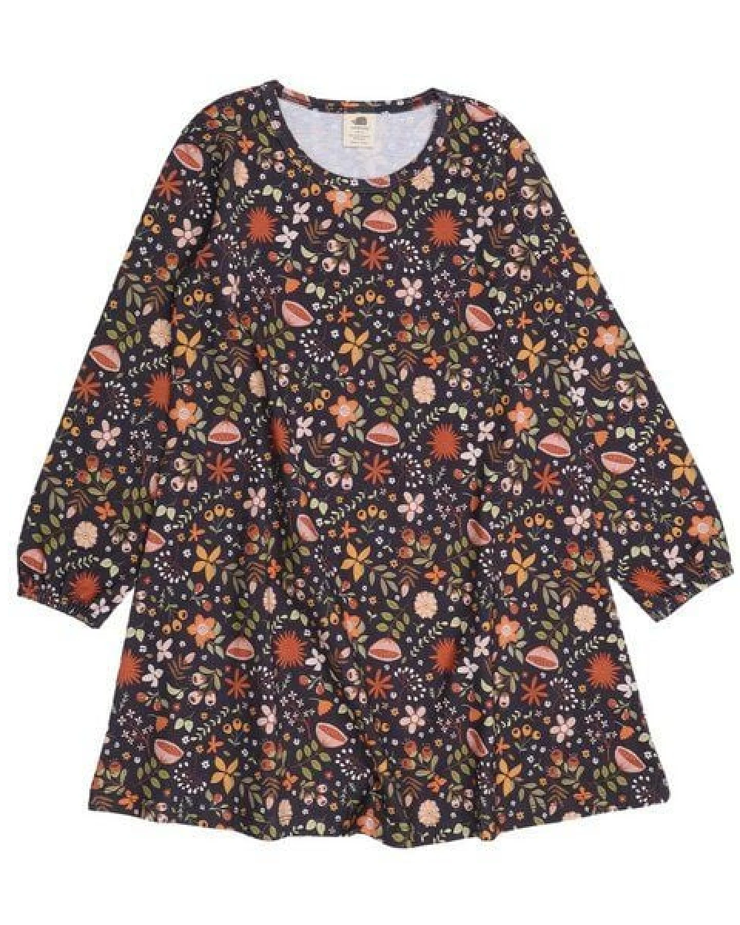 Walkiddy Fancy Flowers Bio-Baumwolle Graues Kleid - Nachhaltige & Ethische Kindermode – GOTS zertifiziert – Ansicht 2