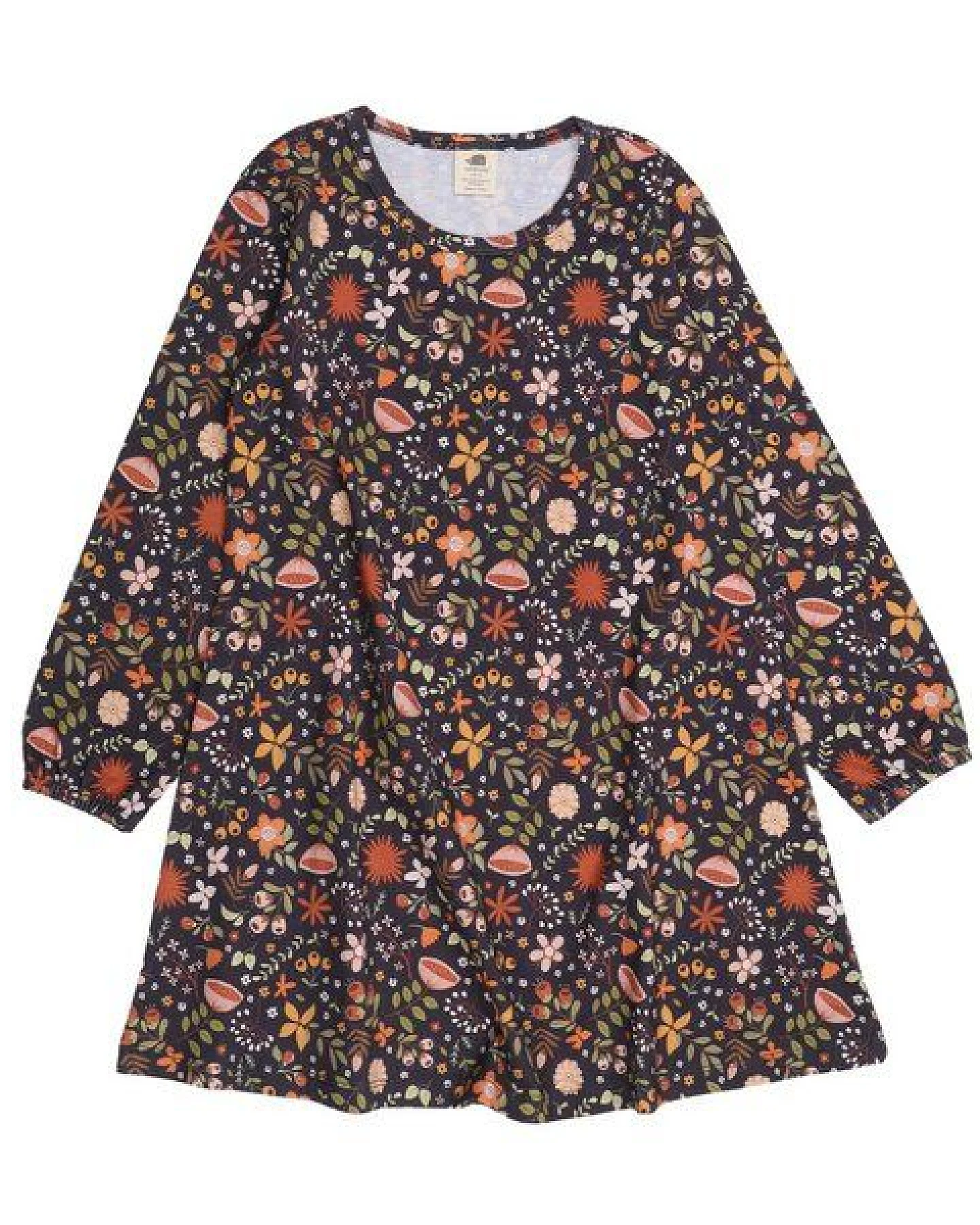 Walkiddy Fancy Flowers Bio-Baumwolle Graues Kleid - Nachhaltige & Ethische Kindermode – GOTS zertifiziert – Ansicht 2