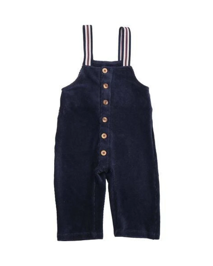 Kinder Cord-Latzhose GOTS zertifiziert, Bio-Baumwolle, navy, Unisex, Knopfleiste, bequem – Walkiddy