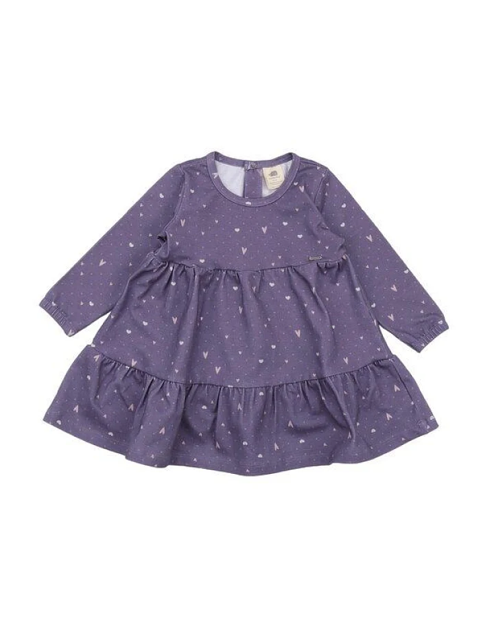Walkiddy Bio-Baumwolle Kinderkleid Hearts Frill Dress Lila - GOTS-zertifiziert, Herz-Design, Nachhaltig & Fair produziert
