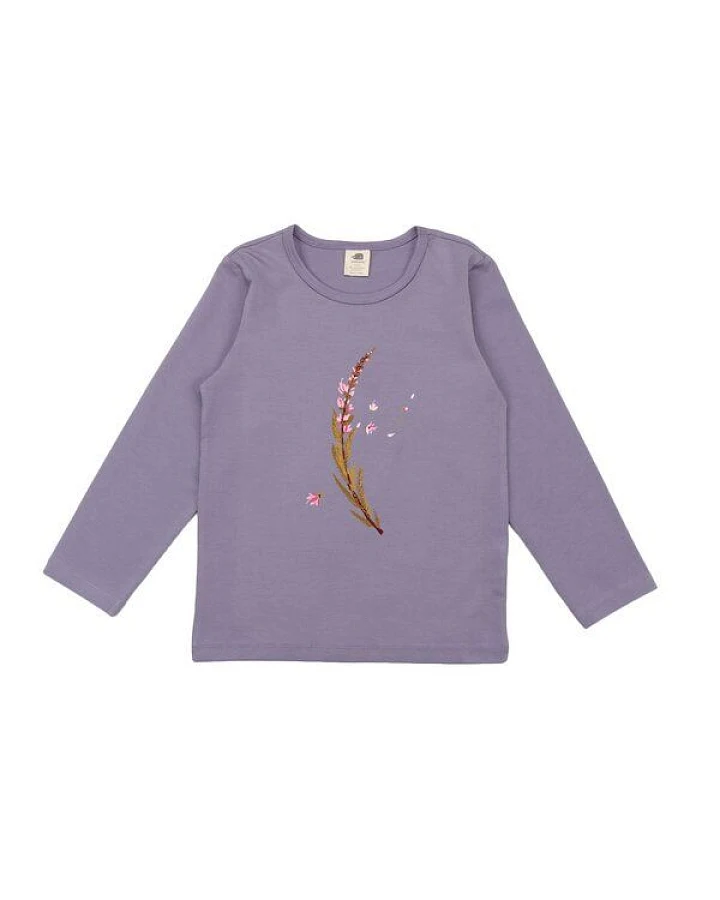 Kinder Langarmshirt GOTS-zertifiziert aus Bio-Baumwolle lila mit Heide-Motiv – Walkiddy